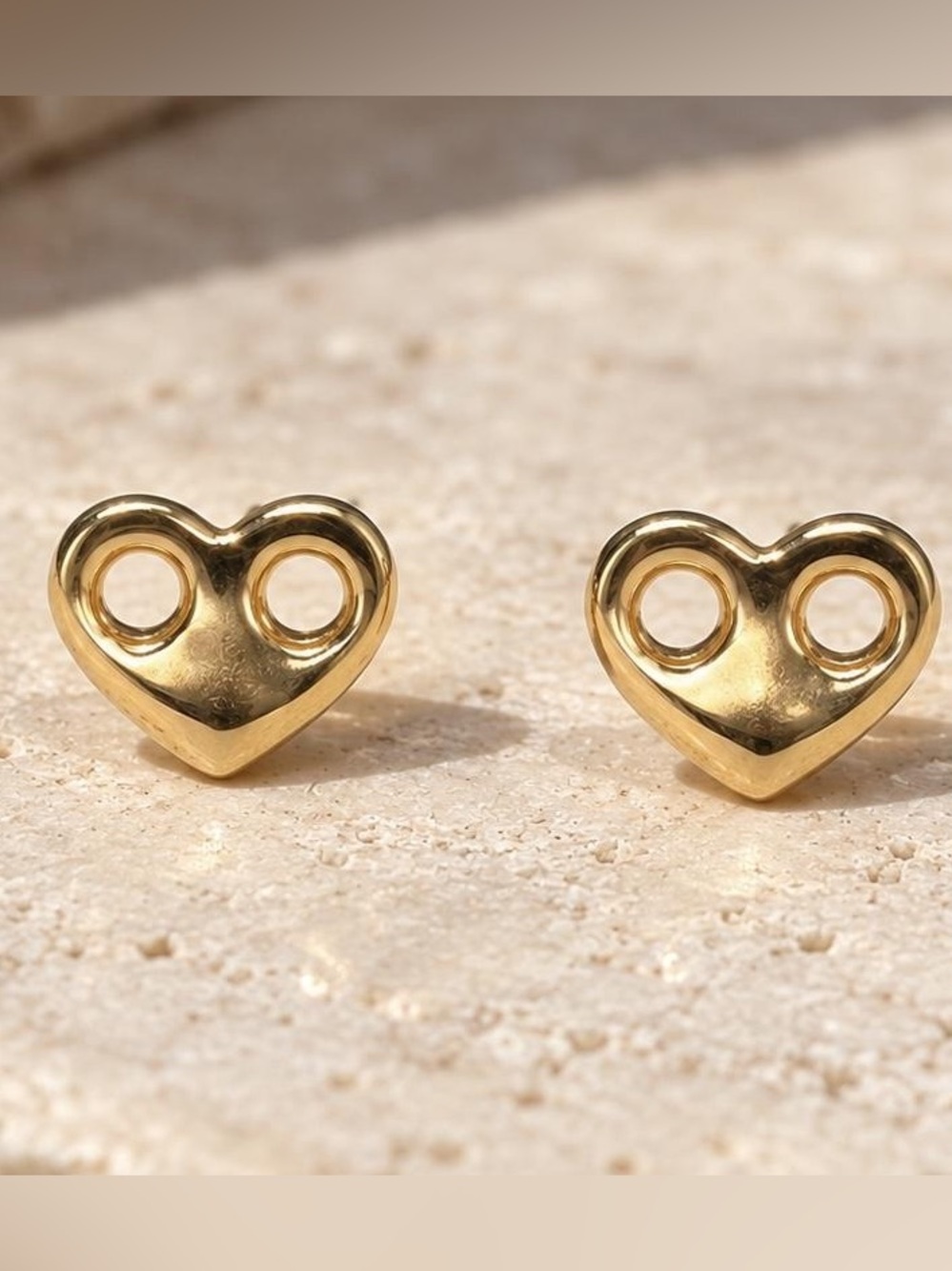 14K Real Solid Yellow Gold Puffy Heart Mariner Stud Earrings 8x6mm (Not Plated)